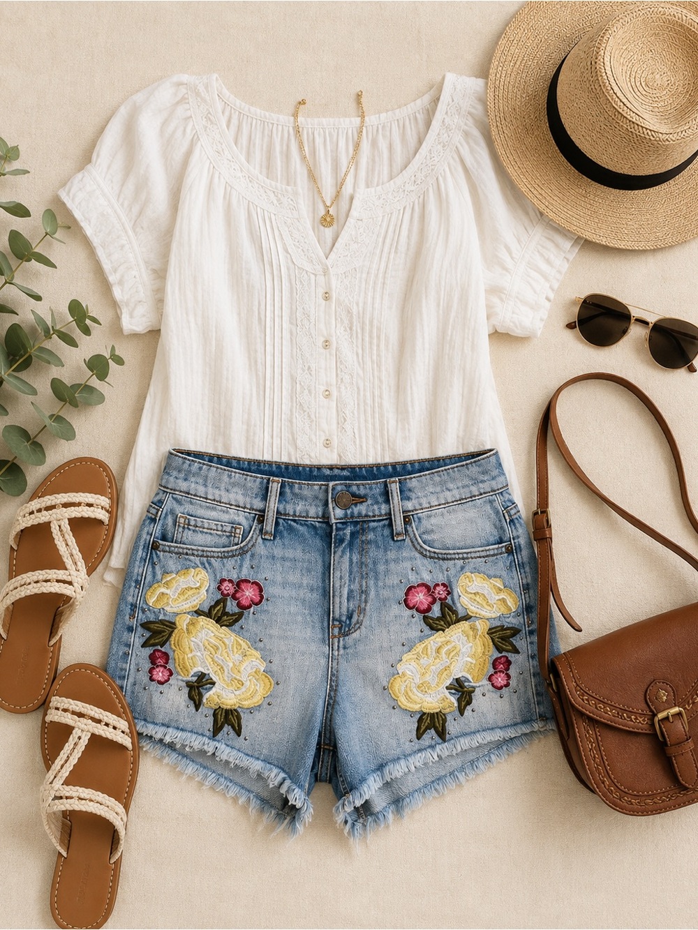William Rast Sunny Duos Floral Embroidered High Rise Denim Shorts